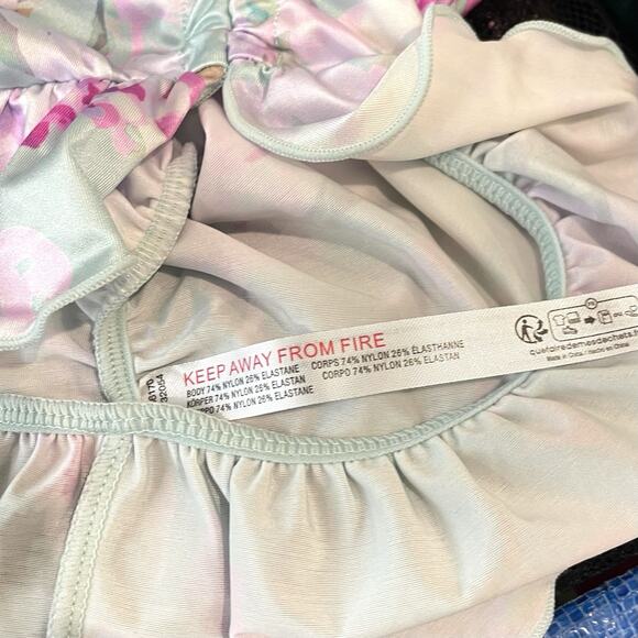 By Anthropologie Strapless Ruffled Bandeau Top Womens Small Satin Blue Pink - Picture 8 of 8